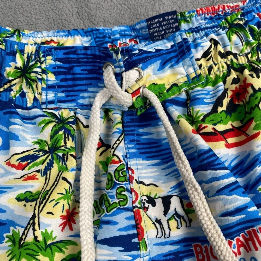 Big Dogs Swim Trunks Mens Medium Shorts Print‎ Tropical Island Big Kahuna Beach